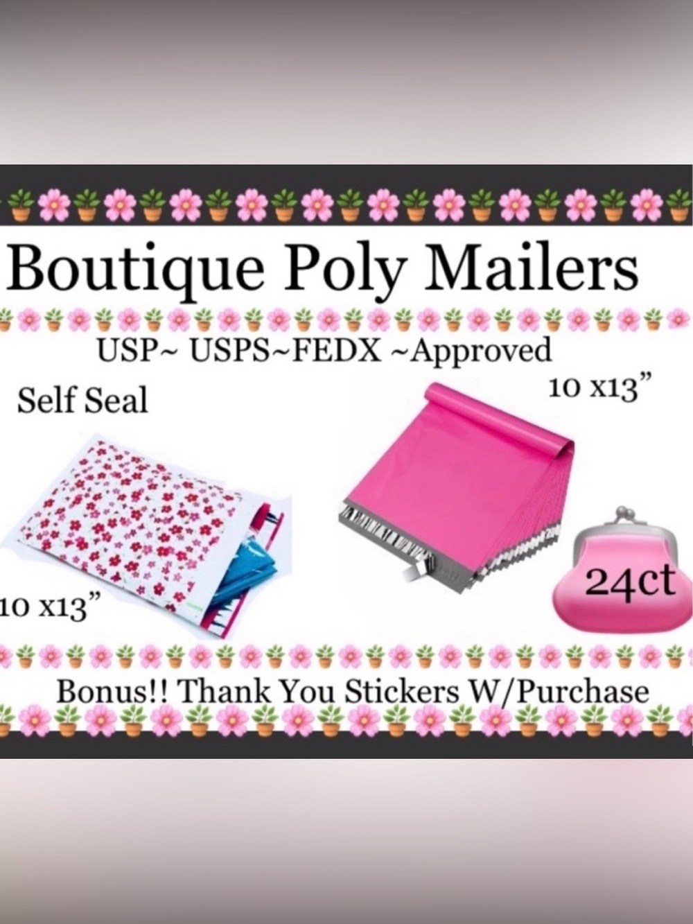 24ct ~ 10x13’ Designer PolyMailers Variety Pack   ~BONUS~24ct Free Stickers 🌿🆕🌿